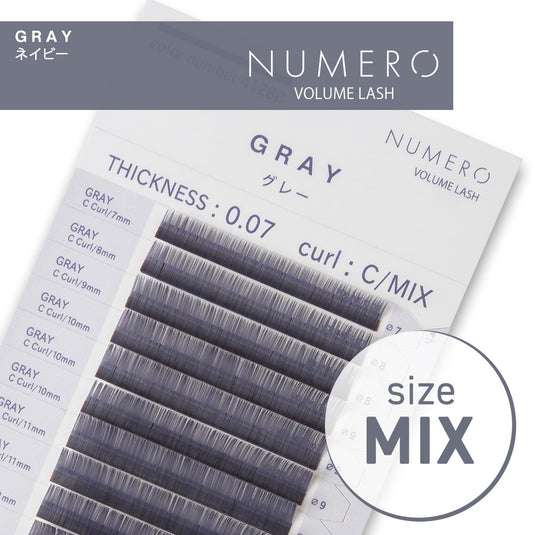 NUMERO Color Matte Flatlash GRAY J-Curl 0.15 MIX 7mm-12mm