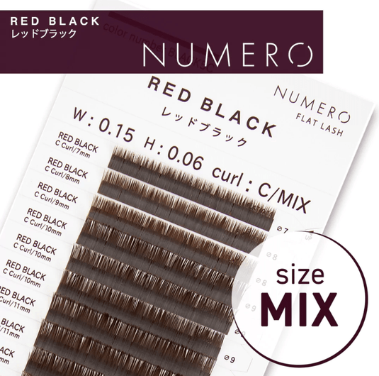 NUMERO Color Matte Flatlash RED BLACK J-Curl 0.15 MIX 7mm-12mm