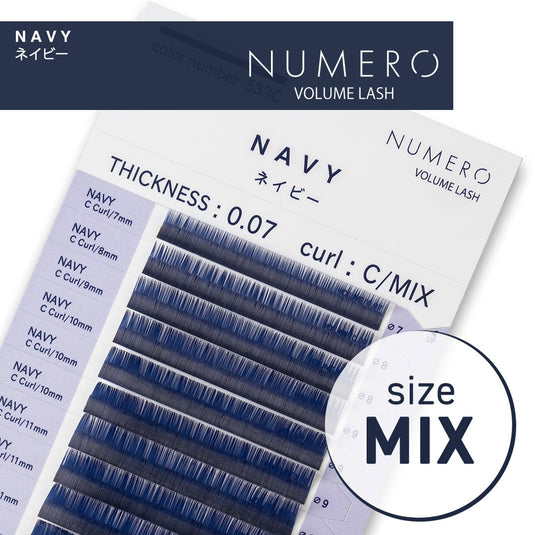 NUMERO Color Matte Flatlash NAVY J-Curl 0.15 MIX 7mm-12mm